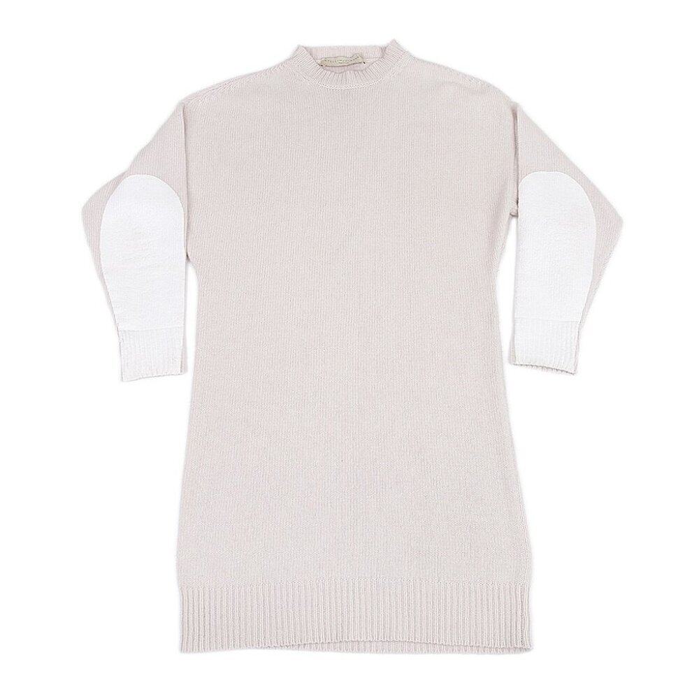 Stella McCartney Wool Cashmere Printed Sleeve Neutral Tunic Sweater Size 38